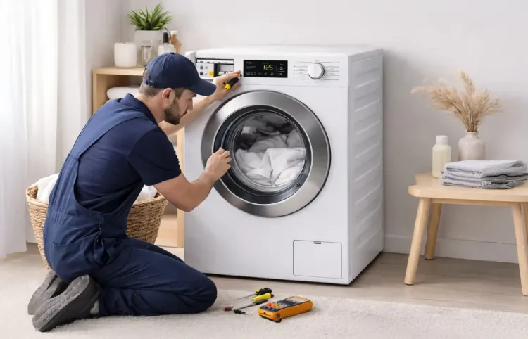 Techniker repariert Waschmaschine ki-generiert